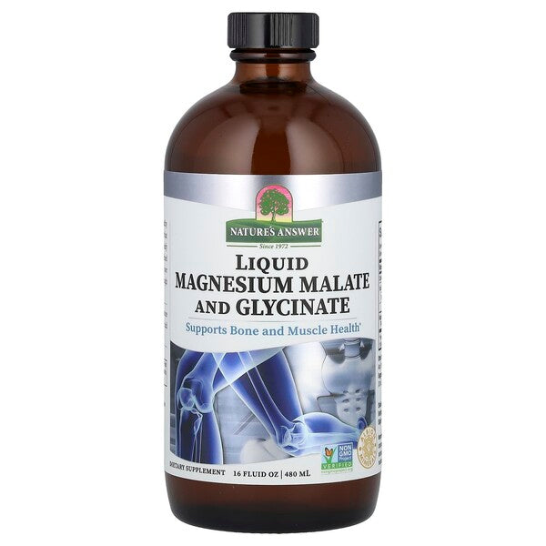 Nature's Answer flydende magnesiummalat og glycinat, flaske på 480 ml