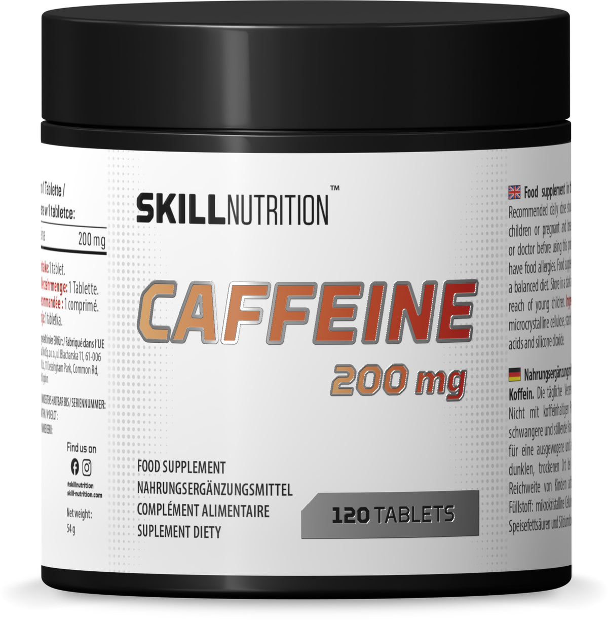 Skill Nutrition Koffein 200 mg, pakke med 120 tabletter