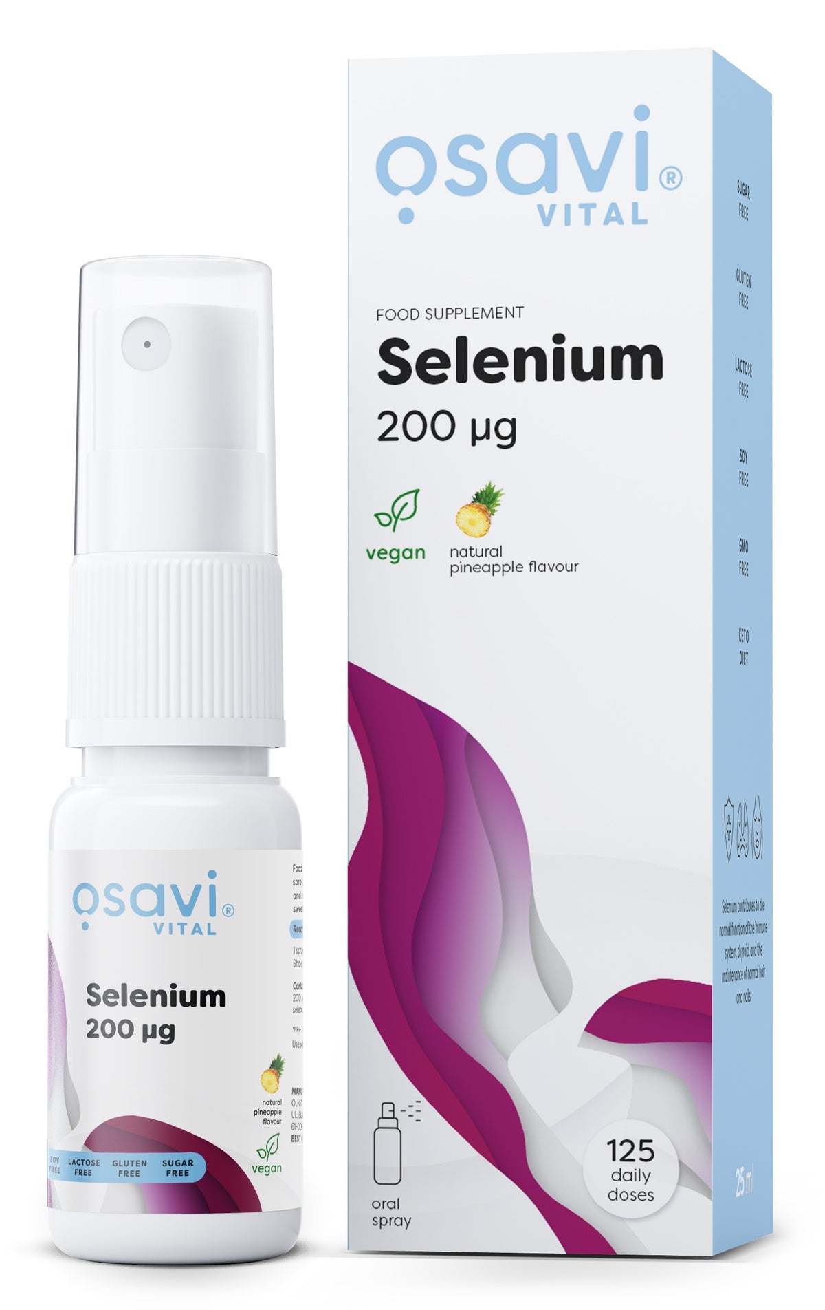 Osavi Selenium Oral Spray 200 mcg, 25 ml flaske med ananassmag