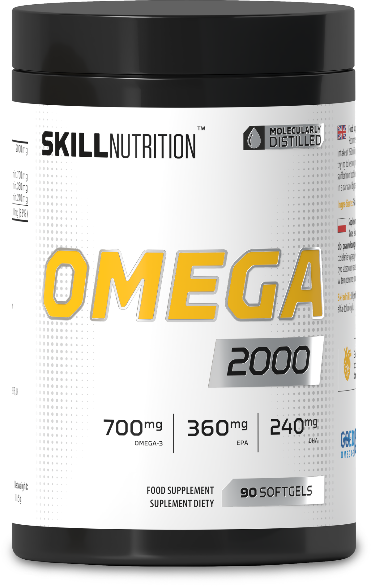 Pakning med Skill Nutrition Omega 2000 fiskeolie, 90 bløde kapsler