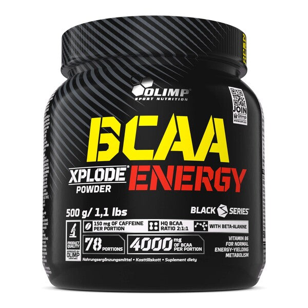 Dåse med Olimp Nutrition BCAA Xplode Energy pulver, Xplosive Cola, 500 g