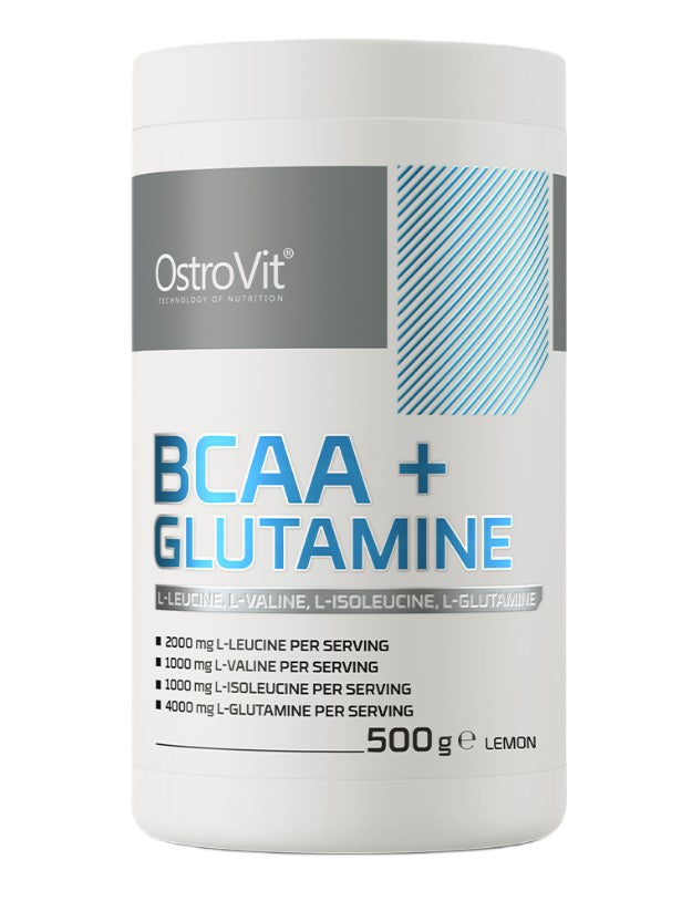 Pose med OstroVit BCAA + Glutamin pulver med citronsmag, 500 g