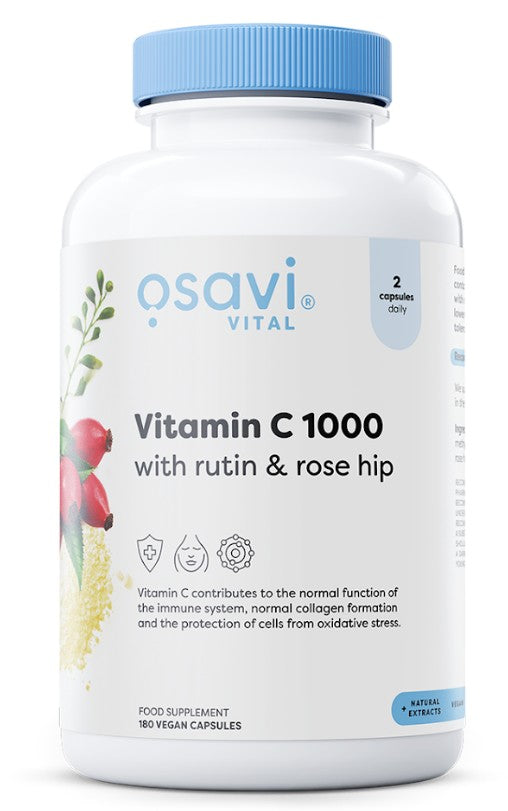 Osavi C1000 C-vitamin med rutin og hyben i 180 veganske kapsler