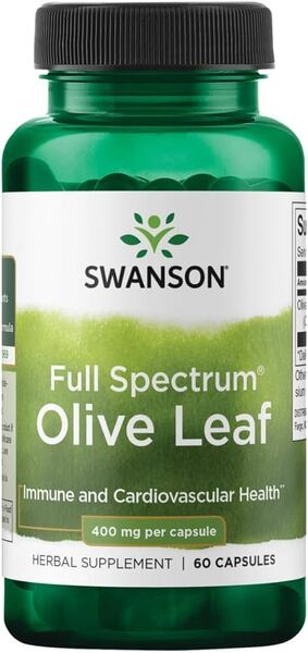 Pakning med Swanson olivenblad med fuldt spektrum, 400 mg, 60 kapsler