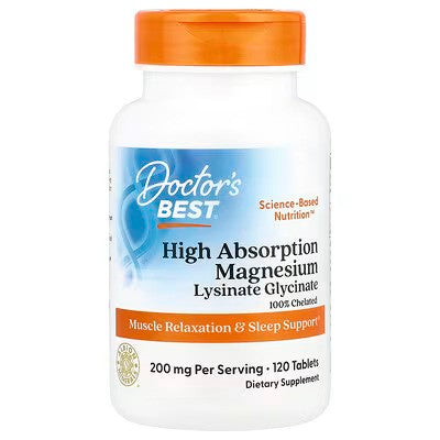 Doctor's Best magnesiumglycinat 100 mg, pakke med 120 tabletter