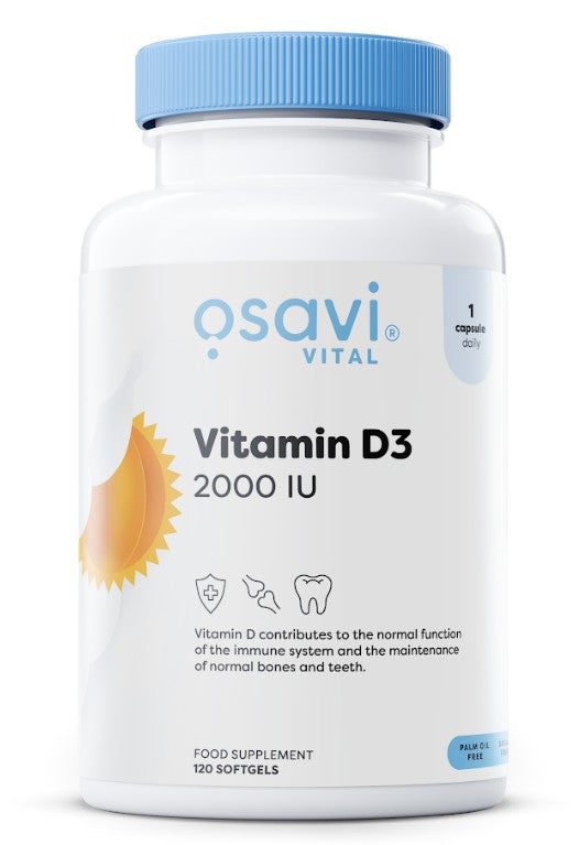 Osavi D3-vitamin 2000 IE, pakke med 120 bløde kapsler