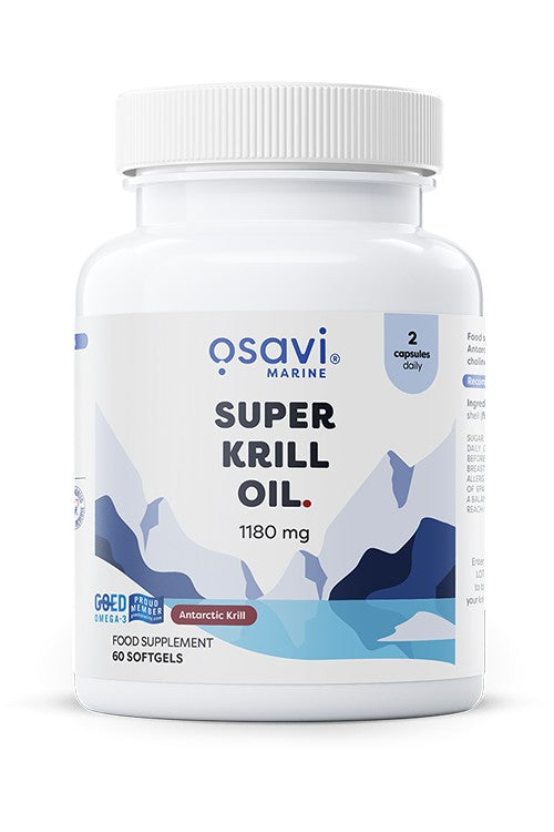 Pakning med Osavi Super Krill Oil 1180 mg, 60 bløde kapsler