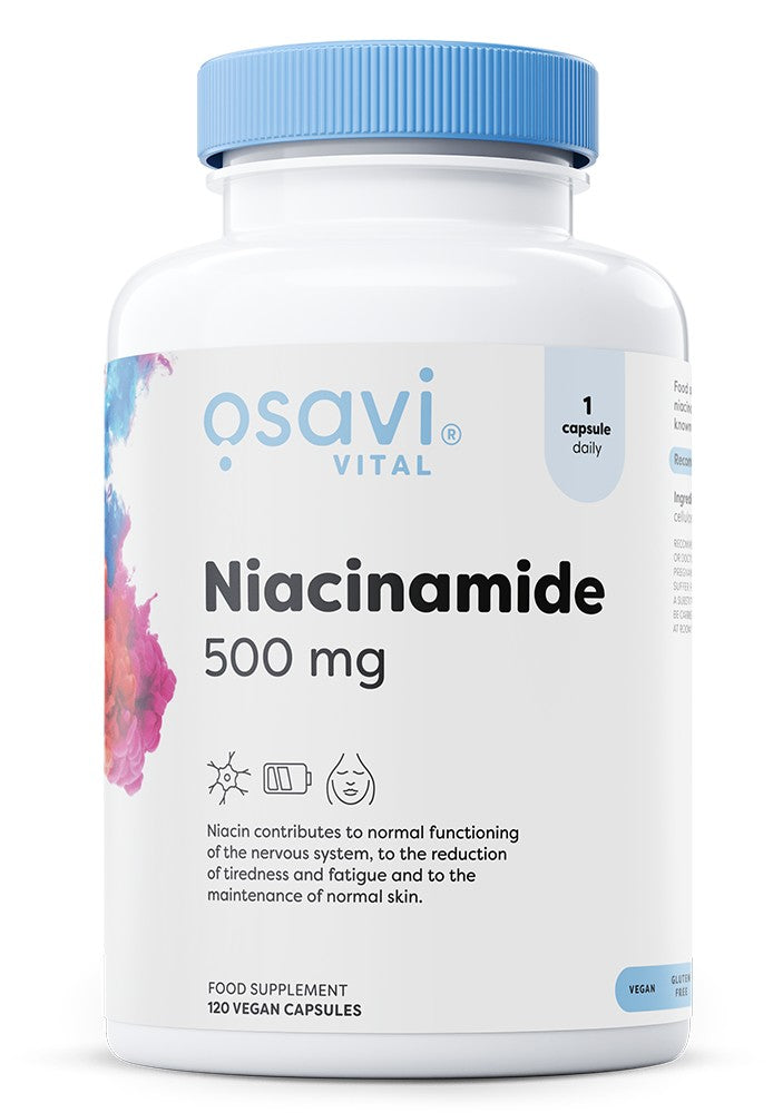 Osavi B3 niacinamid 500 mg, pakning med 120 veganske kapsler