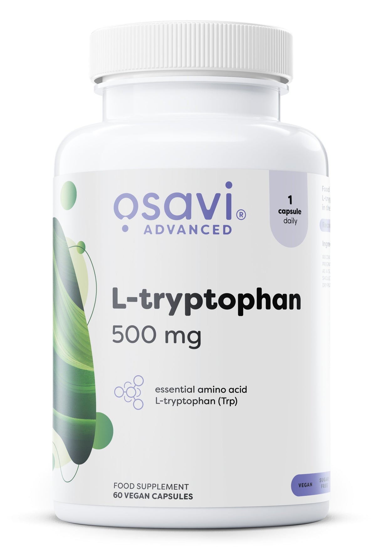 Beholder med Osavi L-tryptophan, 500 mg, 60 veganske kapsler