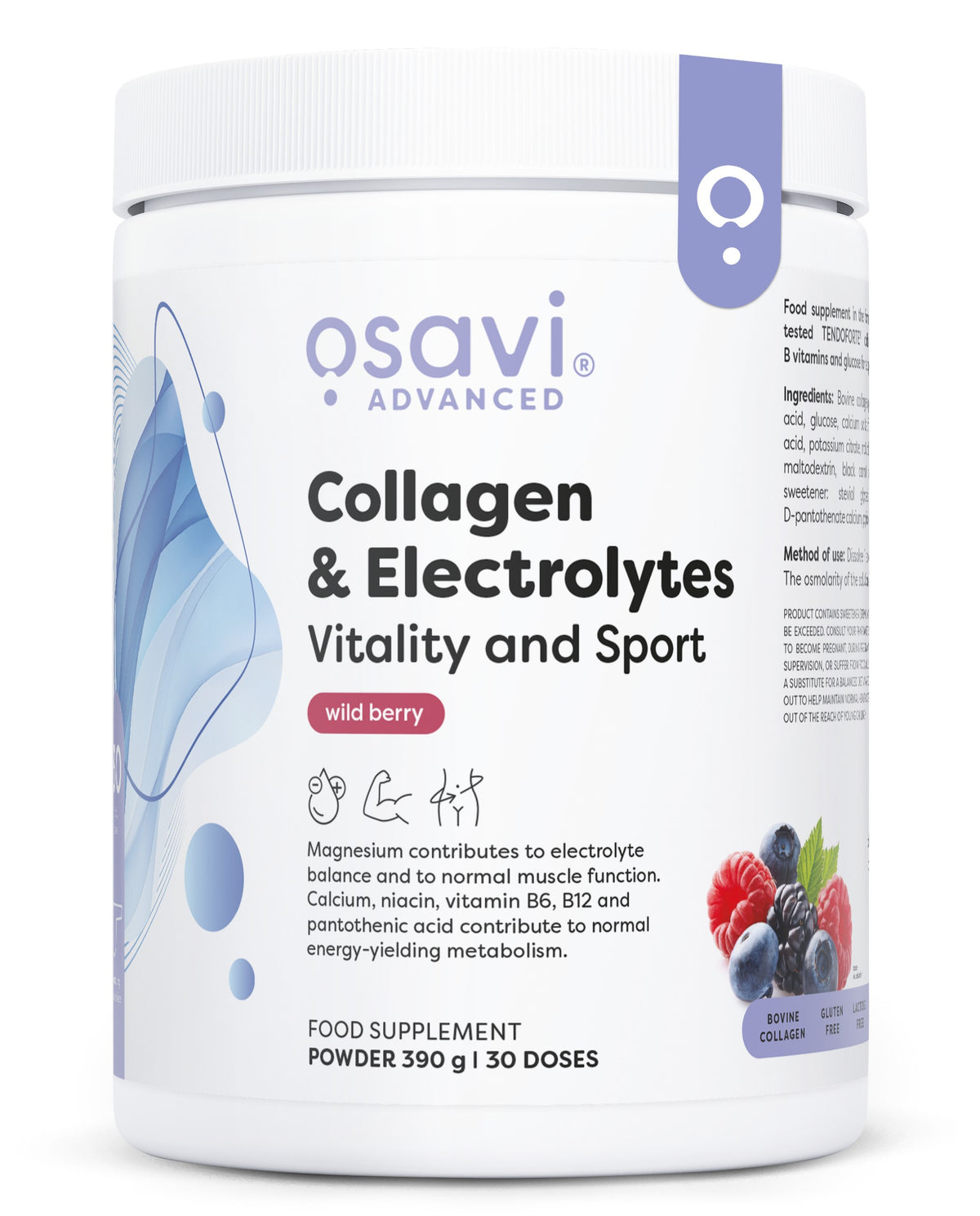 Osavi kollagenpeptider med elektrolytter, smag af vilde bær, 390 g