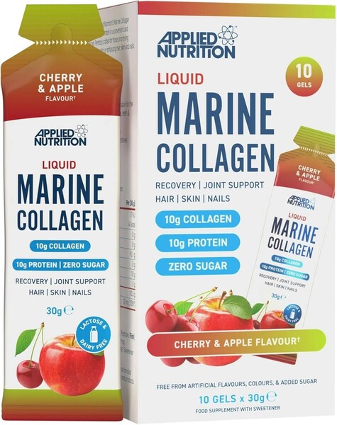 Æske med Applied Nutrition Liquid Marine Collagen i smagen Cherry & Apple