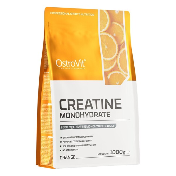 OstroVit kreatinmonohydrat med appelsinsmag i beholder på 1000 g