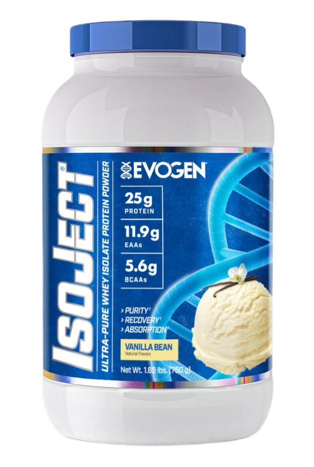 Evogen IsoJect valleproteinisolat i pulverform med smag af vaniljebønne, 750 g