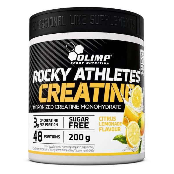 Beholder med Olimp Nutrition Rocky Athletes kreatin, citruslimonade, 200 g