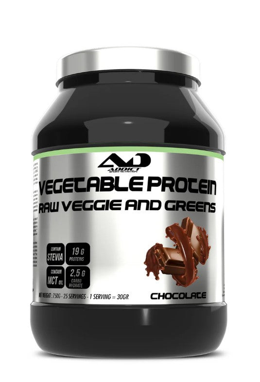 Addict Sport Nutrition Vegetabilsk protein Raw Veggie and Greens, chokolade, 750 g