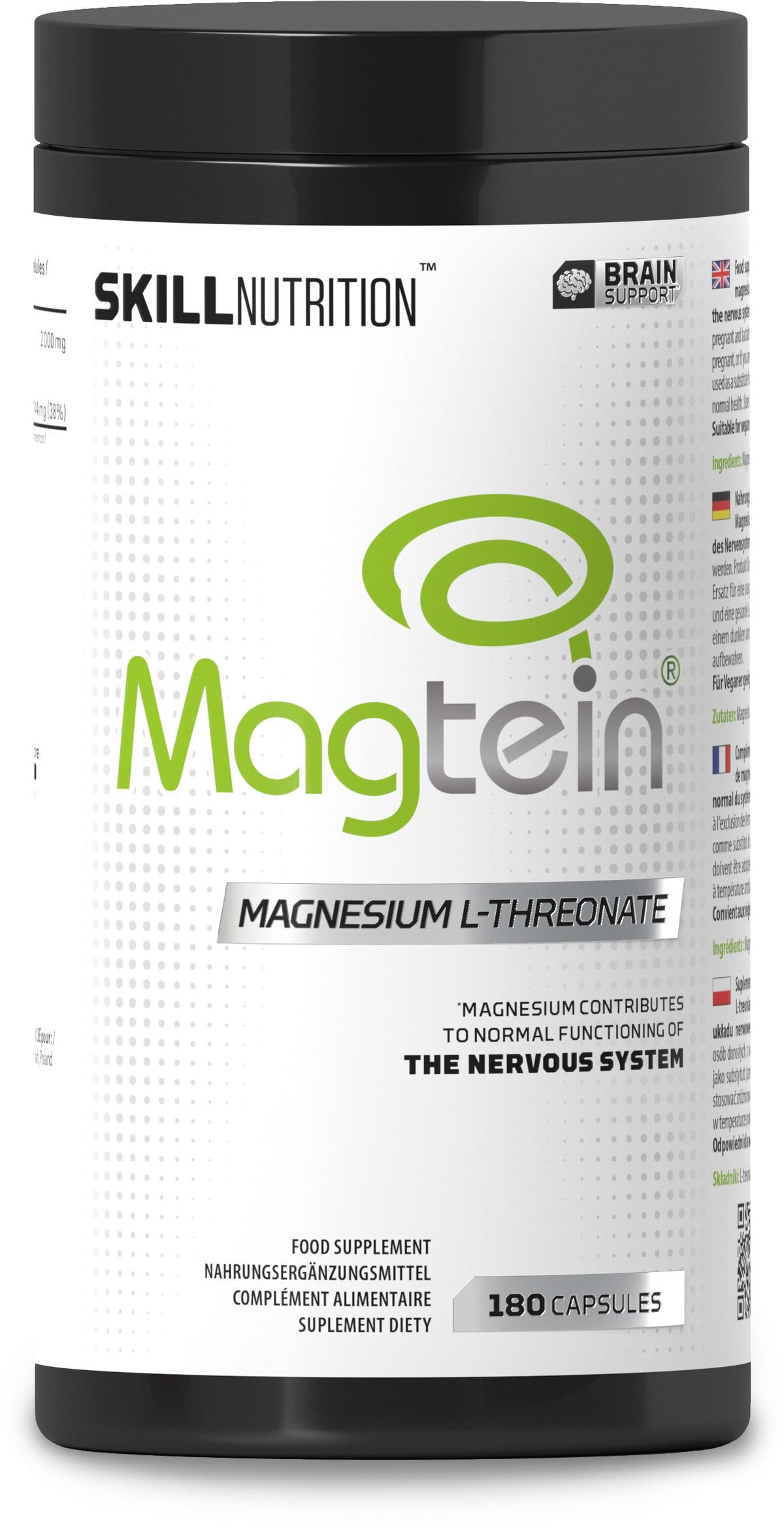 Dåse med Skill Nutrition Magtein magnesium L-threonat, 180 kapsler
