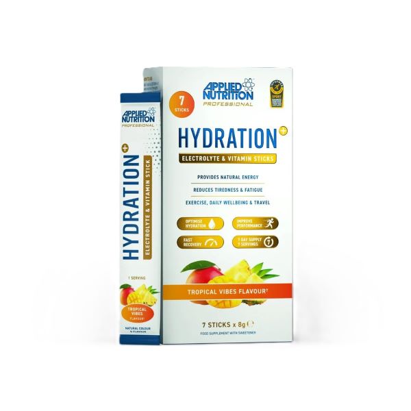 Stickpakker med Applied Nutrition elektrolyt- og vitaminpulver i smagen Tropical Vibes