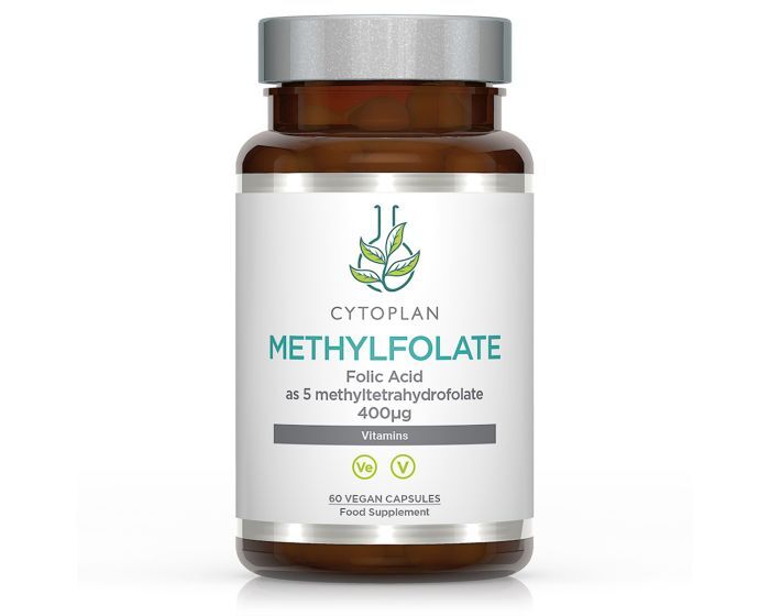 Flaske med Cytoplan Methylfolat 400 µg folat, 60 vegetabilske kapsler