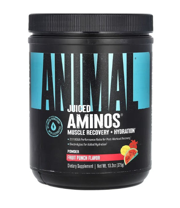 Pakning med Animal Juiced Aminos BCAA og EAA, smag Fruit Punch, 375 g