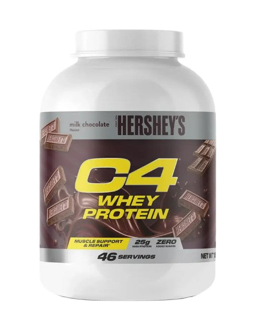 Bøtte med Cellucor C4 Whey Protein valleprotein i smagen Hersheys mælkechokolade, 1610 g