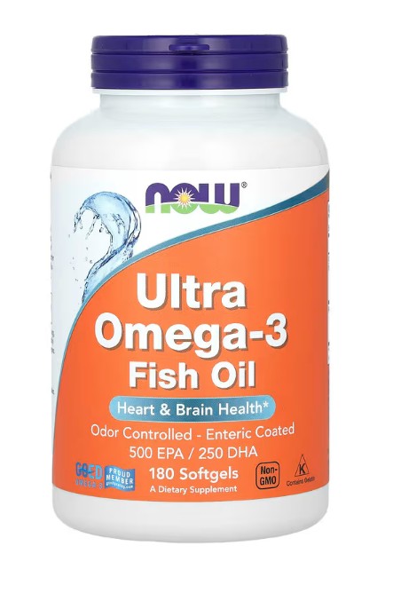 NOW Foods Ultra Omega-3 fiskeolie i pakke med 180 bløde kapsler