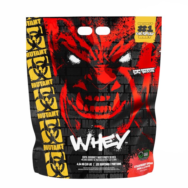 Stor spand med Mutant Whey valleproteinpulver i smagen jordbær, 4500 g