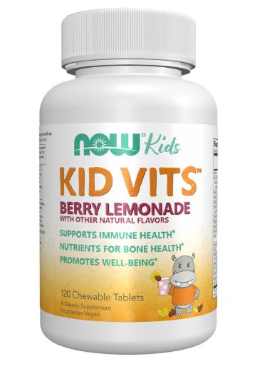 Pakning med NOW Foods Kid Vits tyggetabletter med Berry Lemonade-smag, 120 stk.