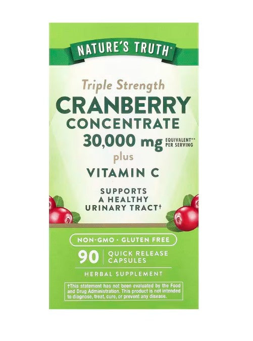 Beholder med NeoCell Natures Truth tredobbelt styrke tranebærkoncentrat med C-vitamin, 90 kapsler