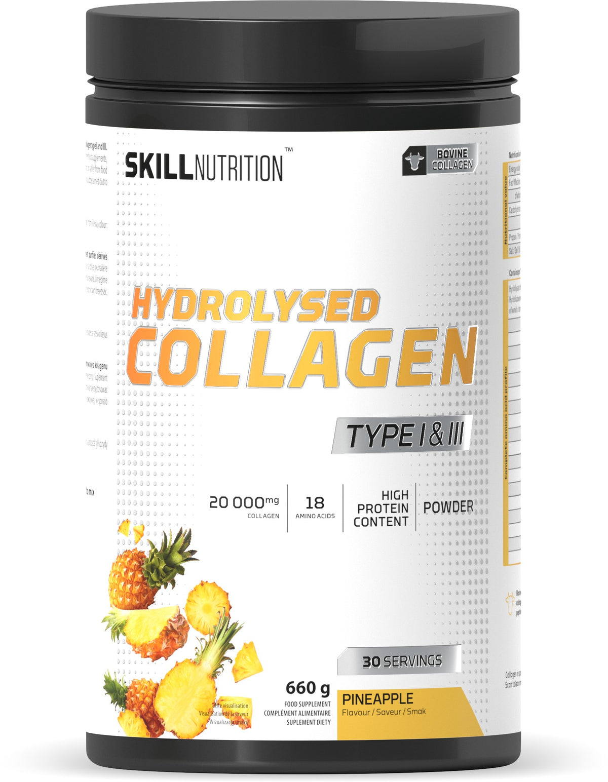 Skill Nutrition hydrolyseret kollagenpulver type I og III med ananassmag, 660 g