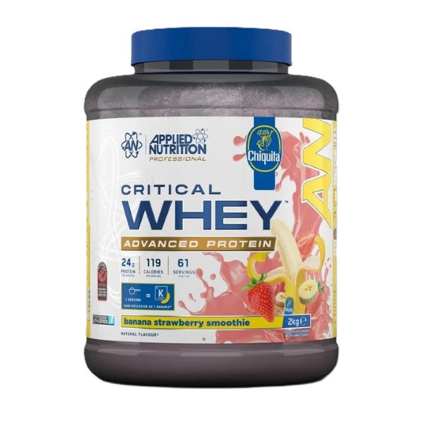 Applied Nutrition Critical Whey valleprotein i smagen Banana Strawberry Smoothie, 2000 g