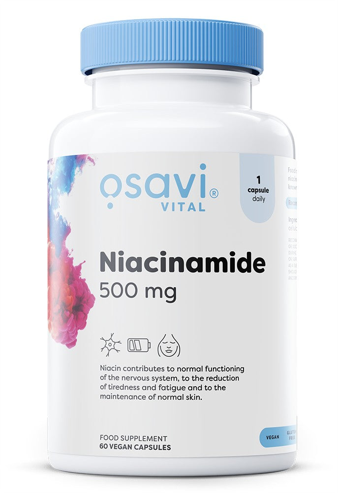 Osavi B3 niacinamid 500 mg, pakke med 60 veganske kapsler