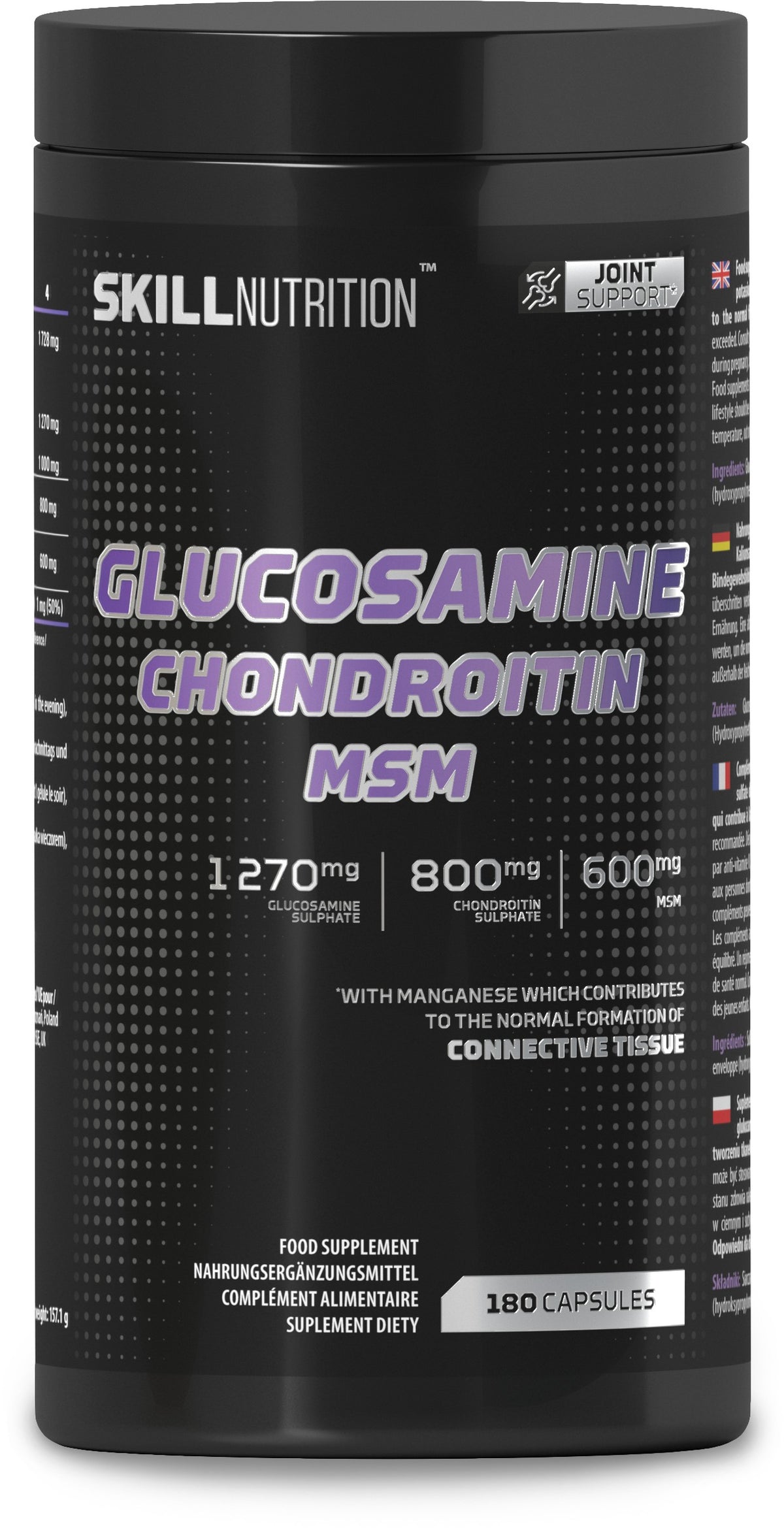 Skill Nutrition glukosamin, kondroitin og MSM, pakke med 180 kapsler