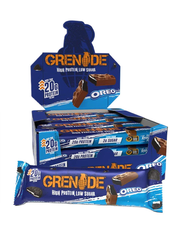 Kasse med Grenade proteinbarer med OREO-smag, 12 barer à 60 g