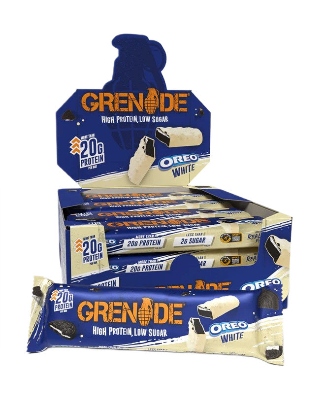 Grenade Protein Bars i smagen OREO White, pakke med 12 barer à 60 g