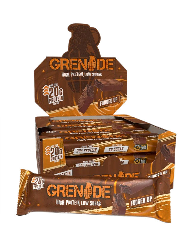 Æske med Grenade Protein Bars i smagen Fudged Up, 12 barer à 60 g