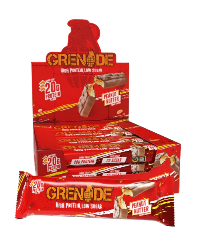 Kasse med Grenade Protein Bars i smagen Peanut Nutter, 12 barer á 60 g