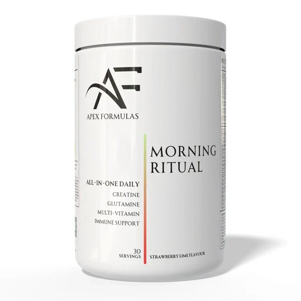 Beholder med Apex Formulas Morning Ritual pulver i smagen Strawberry Lime, 660 g