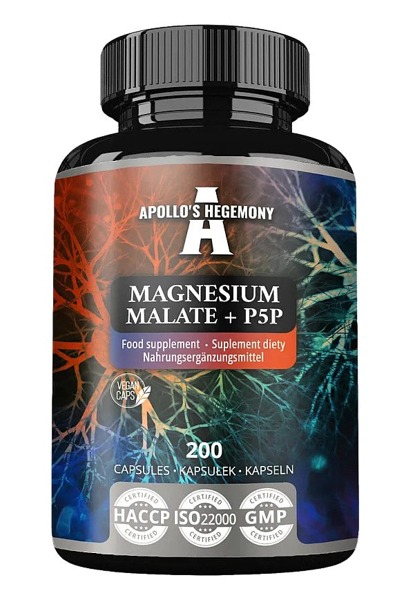 Beholder med Apollo's Hegemony B6 Magnesiummalat + P5P, 200 kapsler