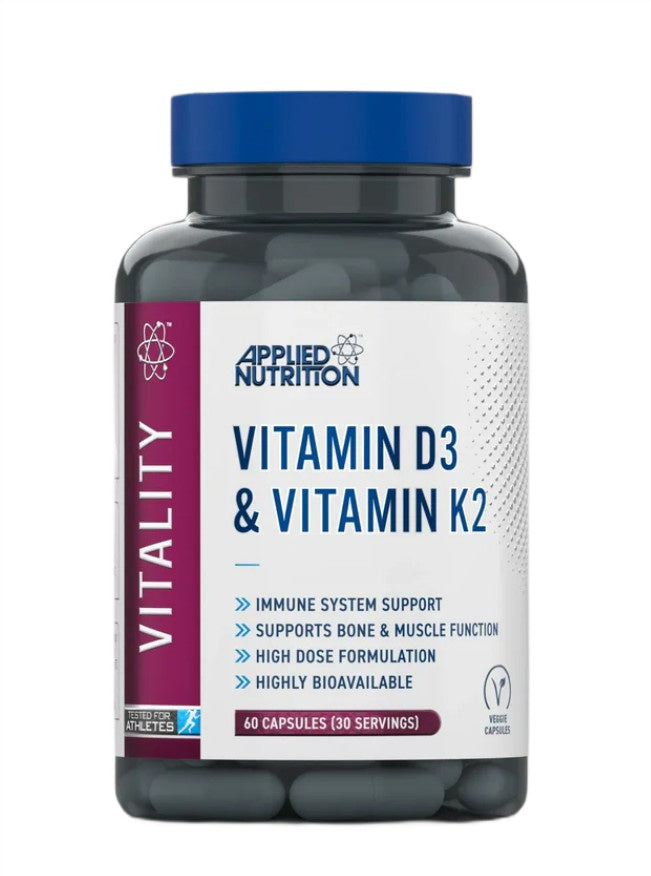 Pakke med Applied Nutrition D3-vitamin og K2-vitamin, 60 vegetariske kapsler