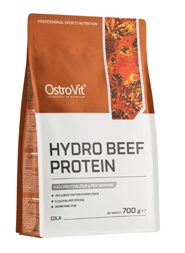 Dåse med OstroVit Hydro Beef Protein pulver i smagen Cola, 700 g