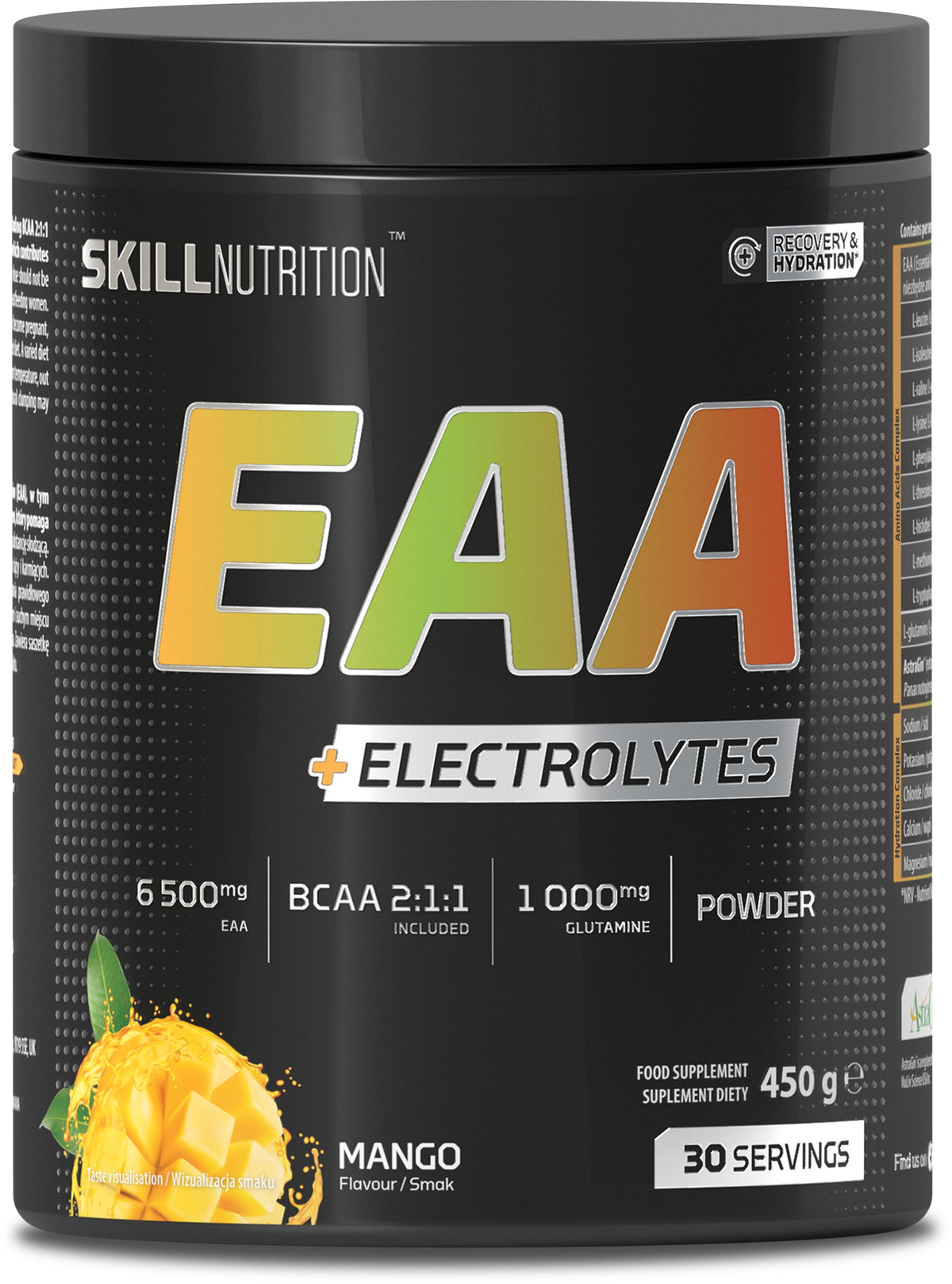 Skill Nutrition EAA + elektrolytter med mangosmag, pakke med 450 g pulver