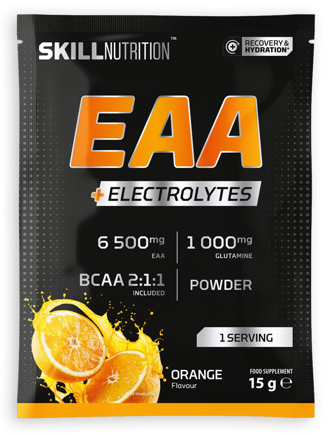 Skill Nutrition EAA + Electrolytes i portionspose på 15 g med orange smag
