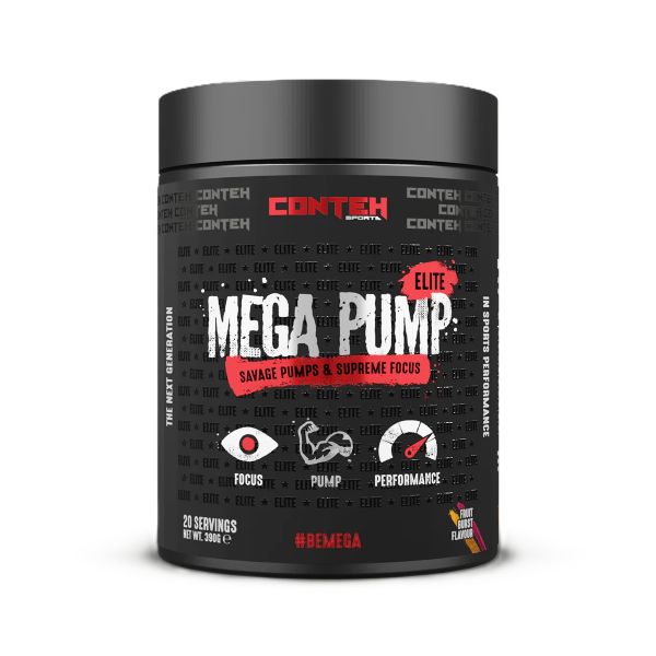 Pakning med Conteh Sports Mega Pump Elite pump-produkt, smag Fruit Burst, 390 g