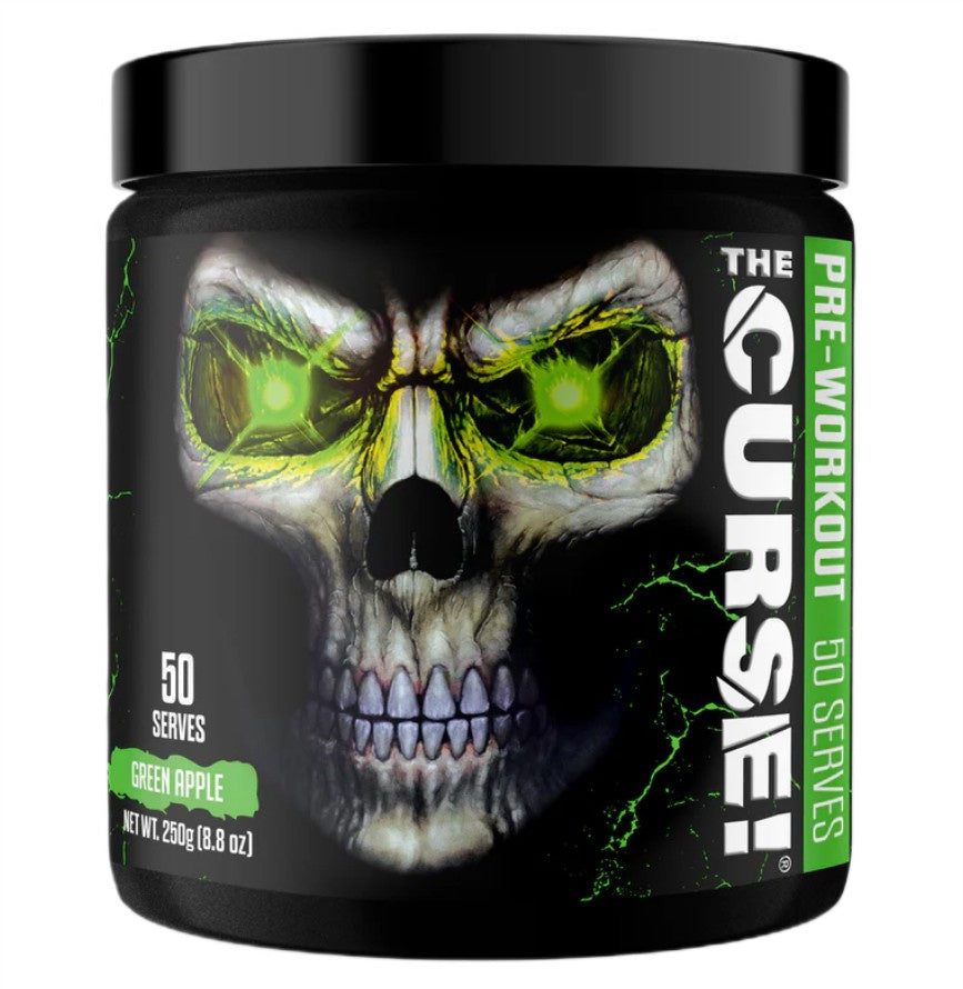 Bøtte med JNX Sports The Curse! Pre-Workout pulver, grønt æble, 250 g