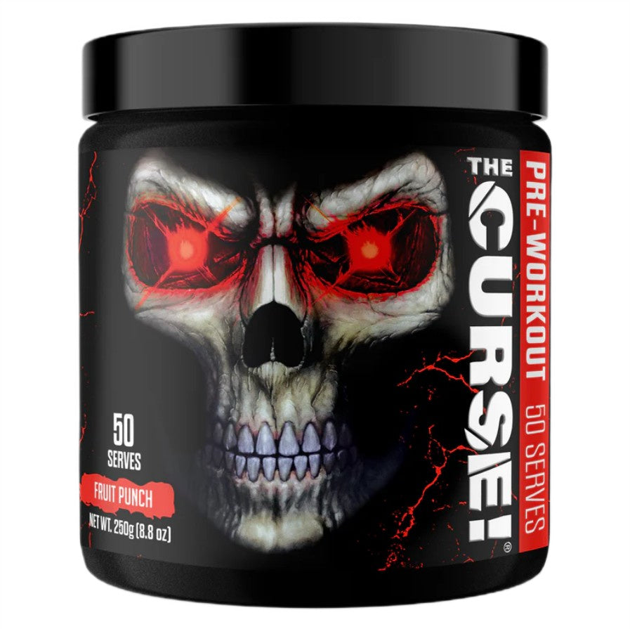 Dåse med JNX Sports The Curse! Pre-Workout pulver i smagen Fruit Punch, 250 g