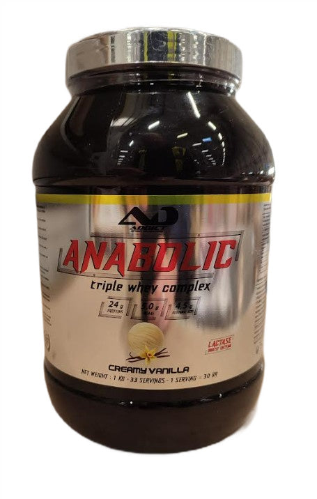 Pose Addict Sport Nutrition Anabolic Triple Whey Complex proteinpulver, cremet vanilje, 1000 g