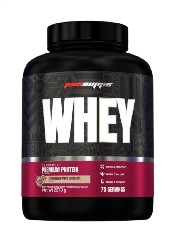Stor pakke med ProSupps Whey valleprotein, jordbær og hvid chokolade, 2270 g