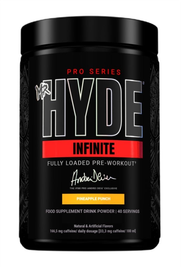 Beholder med ProSupps Mr. Hyde Infinite pre-workout i smagen Pineapple Punch, 350 g