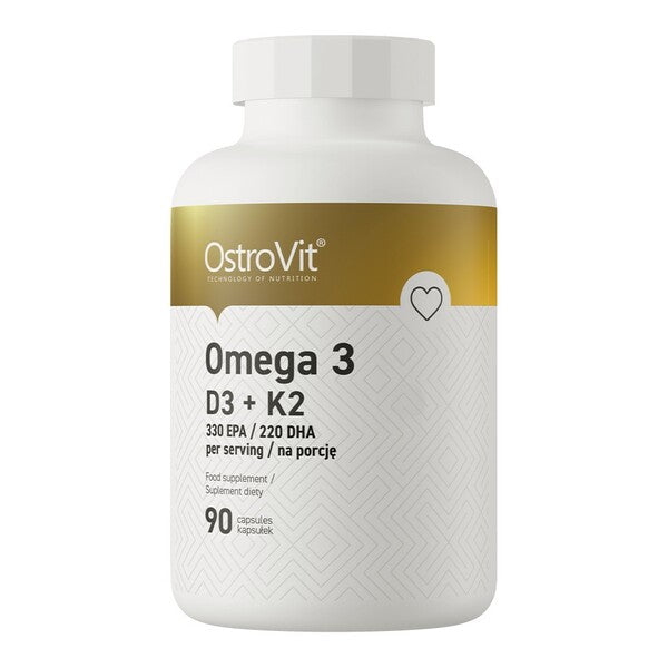 Pakning med OstroVit Omega 3 D3 + K2, 90 softgel-kapsler