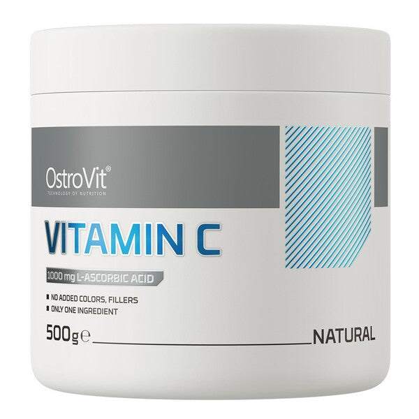 Bøtte med OstroVit C-vitamin pulver, 500 g, ren L-ascorbinsyre